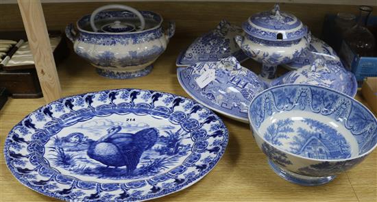 A collection of blue and white tableware,